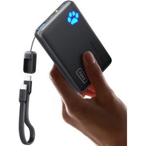 INIU Power Bank, Piccolo 45W Ricarica Rapida 10000mAh Caricatore Portatile | Cavo USB C Staccabile, Idoneo per Volo, Travel Essenziali da Viaggio, Powerbank per iPhone 18 17 16, Samsung S25 Xiaomi ecc