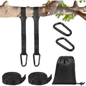 Vicloon 2 Pezzi Cinghie per Amaca, 300 cm Cinghie Amaca con 2 Moschettoni e 1 Borsa portaoggetti, Contiene Fino a 300 kg, Set di Fissaggio per Campeggio All'Aperto, Amaca, Altalene, Nero