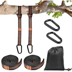 Vicloon 2 Pezzi Cinghie per Amaca, 200 cm Cinghie Amaca con 2 Moschettoni e 1 Borsa portaoggetti, Contiene Fino a 300 kg, Set di Fissaggio per Campeggio All'Aperto, Amaca, Altalene, Arancione