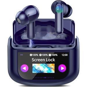 QXUFV AI Cuffie Traduzione 4-in-1 Auricolari Cuffiette Traduttore Istantaneo Vocale in 164 Lingue Cancellazione Rumore ANC/ENC 7 Modalità Traduzione Schermo Tattile LED Musica/Chiamate/Traduttore (Blu)