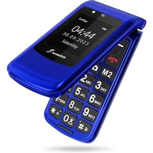 SweetLink GSM Telefono Cellulare per Anziani, Flip Cellulari Anziani con Tasti Grandi, Telefoni Anziani Contatti con Immagini, Volume Alto, Funzione SOS, 2.4"+1.77" Doppia Display, Blu