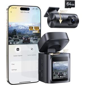Baseus VD1 Pro Dashcam Auto Anteriore e Posteriore 4K/1080P, Telecamera Auto con Modalità di Parcheggio a Batteria Supportata da Solare, Visione Notturna STARVIS, 5GHz WiFi, GPS, Scheda 64GB