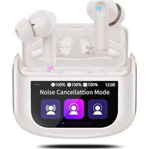 QXUFV AI Cuffie Traduzione 4-in-1 Auricolari Cuffiette Traduttore Istantaneo Vocale in 164 Lingue Cancellazione Rumore ANC/ENC 7 Modalità Traduzione Schermo Tattile LED Musica/Chiamate/Traduttore (Anacardo)