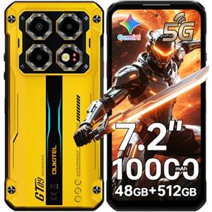 OUKITEL WP60 7.2" HD+ Rugged Smartphone 5G, 48GB+512GB Telefono, 10000mAh | 108MP Telefono Indistruttibile, MTK Dimensity 7025 Rugged Phone Android 15, 5G Dual SIM/Face ID/NFC/Fingerprint, Giallo