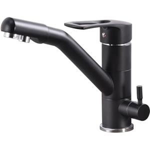 Zeffrary Rubinetto da cucina a 3 vie,Rubinetto per Cucina a Girevole a 360°,Miscelatore per Lavello Con Beccuccio Flessibile,G3/8 Pollici (Nero)