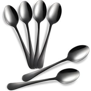 tiokin Set di 6 cucchiaini da caffè, mini cucchiaini da caffè, 12cm, in acciaio inox, per caffè, dessert, tè, antipasti, lavabili in lavastoviglie(nero)