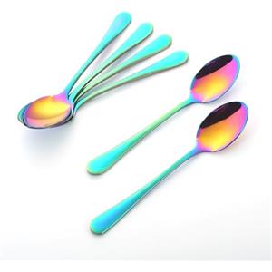 tiokin Set di 6 cucchiaini da caffè, mini cucchiaini da caffè, 12cm, in acciaio inox, per caffè, dessert, tè, antipasti, lavabili in lavastoviglie(arcobaleno)
