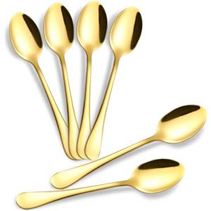 tiokin Set di 6 cucchiaini da caffè, mini cucchiaini da caffè, 12cm, in acciaio inox, per caffè, dessert, tè, antipasti, lavabili in lavastoviglie(Oro)
