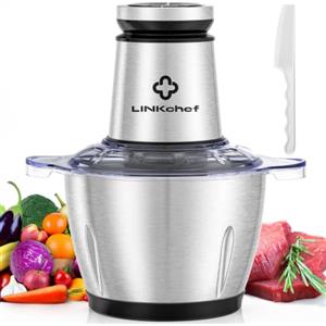 LINKChef Tritatutto Elettrico, 2,3 L, 600 W, Ciotola in Acciaio Inox | Lame Inox Affilate a 4 Bracci per Tritare Carne, Verdure, Cipolle e Alimenti per Bambini · Compatto · Facile da Pulire