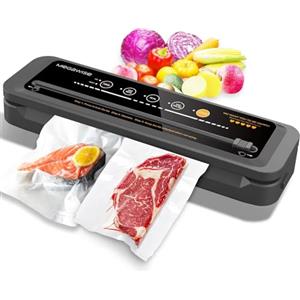 MEGAWISE Macchina sottovuoto MegaWise - Aspirazione ad alta potenza 80 kPa, funzionamento One-Touch, taglierina integrata e vano porta sacchetti (nero)