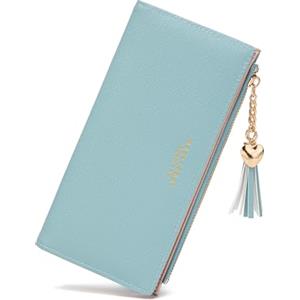 CHAOFANXI Portafoglio Donna Grande Portamonete Portafogli in Pelle Squisita PU con Cerniera e chiusura a Scatto Scomparti per Carte Multipli,L/Blu