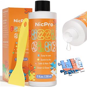 Nicpro 210 ml colla per puzzle con due applicatori, preserva i puzzle finiti, kit di colla per puzzle ad asciugatura rapida, atossica e trasparente, idrosolubile per adulti, per 3000/4500/5000