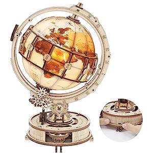 ROBOTIME Globo Luminoso Puzzle 3D in Legno con Luce LED per Adulti | Globo luminoso con rotazione manuale a 360°, lente da 25 mm e luce LED notturna per esplorare e decorare.