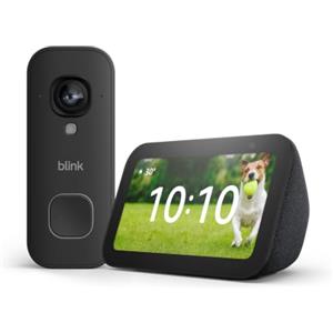 Amazon Echo Show 5 (ultimo modello), Antracite + Blink Videocitofono cablato 2K+, Nero - Vedi chi c'è alla porta su Echo Show, con Accesso Anticipato ad Alexa+