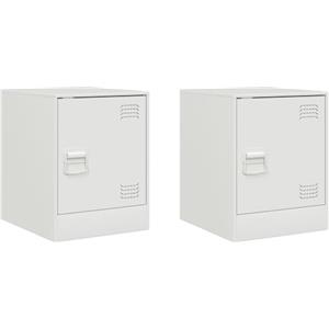 vidaXL Comodini 2 pz Bianchi 34,5x39x44 cm in Acciaio, armadietto, Mobile per Camera da Letto, Supporto per Telefono, mobiletto, armadietto Notte