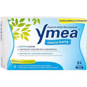 Ymea Pancia Piatta, Integratore Menopausa, 64 Cps (1 mese trattamento) | Contro il Gonfiore Addominale + Brucia grassi + Aiuta a ridurre Vampate e Sudorazione