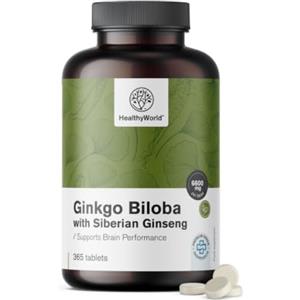 HealthyWorld® Ginkgo Biloba con Ginseng siberiano 6600 mg - 365 compresse | Dose elevata, qualità premium - Per funzioni cognitive - Per 1 anno di scorta - Estratto di ginkgo 50:1 (120mg) e 10:1 (60mg)