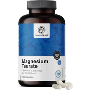 HealthyWorld Magnesio Taurato 2000 mg - 120 Capsule Vegetali | Magnesio + Taurina - Alto Contenuto - Per Muscoli e Sistema Nervoso - Facilmente Digeribile