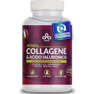 ARÀ Collagene Idrolizzato con Acido Ialuronico 2400mg 180 Compresse | Con Vite Rossa, Q10, Vitamina C e D, Biotina e Selenio