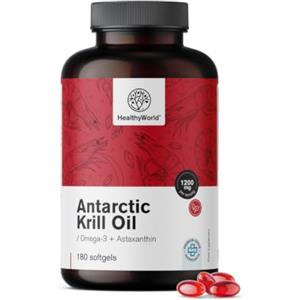 HealthyWorld Olio di Krill 1200 mg - 180 Capsule - Omega-3 + astaxantina | Senza glutine, lattosio e aromi artificiali - Fornitura per 3 mesi - Funzioni cardiovascolari