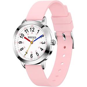 SOCICO Analogico Orologio Impermeabile 50M per Bambini e Ragazze 8-18 anni | Quadrante chiaro, cinturino morbido in silicone. Resistente per scuola e sport. Leggero, stile e autonomia garantiti