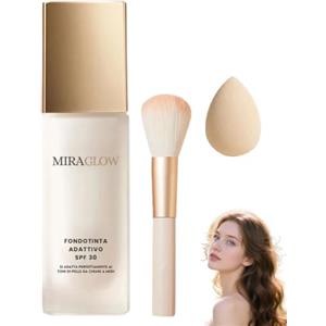 Athem Miraglow Fondotinta Adattivo Over 50, 2026 Miraglow Fondotinta Bianco che si Adatta al Colore Della Pelle, SPF 30+, 30 ml con Pennello, texture leggera e luminosa，1 PC
