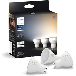 Philips Hue GU10, Lampadina per Faretto, 3 Pz | Luce White Ambiance, Smart LED, 400 lm, 4,2 W, Intensità Regolabile, Controllo App Bluetooth, Casa Connessa
