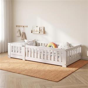 DADEA Letto Montessori Bambini a Pavimento 90x190cm, Lettino Montessoriano Evolutivo con Sponde, Rete a Doghe, Legno Massiccio di Pino, Letto Basso per Cameretta Bambino Bambina, Senza Materasso