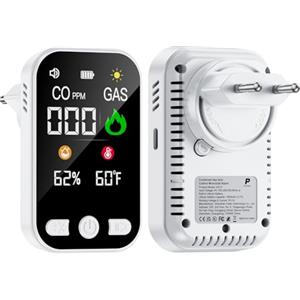 NHXF Rilevatore di Monossido di Carbonio e Gas 4 in 1, Rilevatore Gas Combustibile con Display LCD a Colori, Batteria Ricaricabile e Doppio Allarme, per Casa, Cucina, Camper e Appartamento