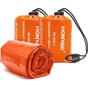 HONYAO Sacco a Pelo d'Emergenza, Coperta di Sopravvivenza Riutilizzabile con Fischietto, Coperta di Isolamento Termico di Primo Soccorso per Outdoor Campeggio Trekking Viaggiare
