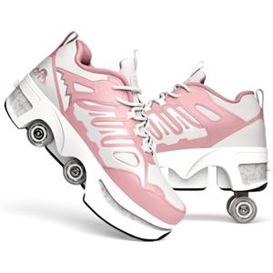 JinFugron Scarpe con Rotelle Retrattili Automatiche 4 Ruote per Bambina - Pattini a Rotelle Incorporati, Scarpe da Skate Multisport per Ragazze e Ragazzi 34-40 - Idee Regalo