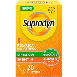 Supradyn Ricarica No Stress, Multivitaminico Adulti Antistress, 20 Bustine | Magnesio, Vitamine B, Rhodiola e Melissa, Gusto Limone, Senza Caffeina, Senza Zuccheri Aggiunti, Senza Aspartame, 1 al giorno