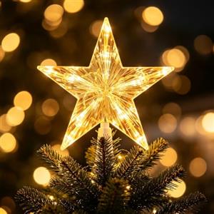 DIELOVEHUA Stella per Albero di Natale, Puntale per Albero di Natale con 10 LED, Christmas Tree Topper, Puntale Albero Natale, Punta a Forma di Stella per Albero di Natale
