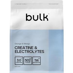 Bulk Creatina ed Elettroliti in polvere, Arancia e Mango, 300 g | 3 g di creatina, Elettroliti e vitamine essenziali, Aumenta energia, idratazione e prestazioni, Ideale per HIIT