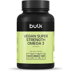 Bulk Capsule softgel vegane Super Strength con Omega 3, 1200mg | 1200 mg di olio d'alga, 384 mg di DHA, 128 mg di EPA per porzione, ad resistenza, 60 porzioni