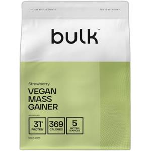 Bulk Aumento Massa Vegano, Proteine in polvere di origine vegetale, gainer di peso, Fragola, 2.5kg, 25 porzioni