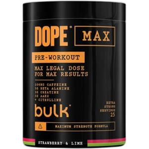 Bulk Dope Max Polvere Pre-allenamento | 563 g | 25 porzioni | Alto Contenuto di Caffeina 200mg | 5g Beta Alanina | 3g Creatina | Miscela AAKG & Citrullina | Vitamina B6 | Strawberry Lime