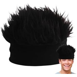Whnbuij Berretto con parrucca da uomo, cappello lavorato a maglia hip hop con capelli corti realistici | accessorio originale e divertente, parrucca a punta per stile unico interno ed esterno