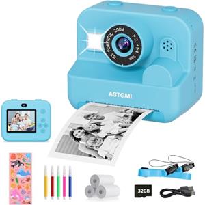 ASTGMI Macchina Fotografica Bambini Istantanea, 2,4 Pollici 1080P Fotocamera Bambini Selfie con Carta da Stampa e 32GB Scheda, Giocattolo Regalo di Natale Bambino e Bambina 3 4 5 6 7 8 Anni (Blu)