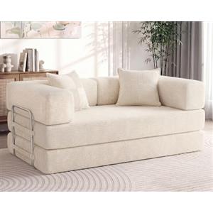 Vipbear Divano letto 5-in-1 velluto a coste 160cm funzione letto divano a pavimento | Divano a 2 posti disossato schiuma ad alta densità pet-friendly ed ergonomico per camera compatta, senza montaggio, beige