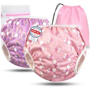 KIDVERSE set da 2 pannolini acquatici baby 0-3 anni - pannolino piscina neonato riutilizzabile e delicato sulla pelle - pannolini da nuoto con borsa e rete per lavaggio