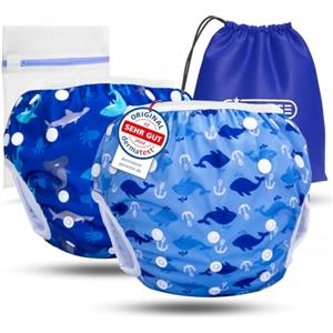 KIDVERSE set da 2 pannolini acquatici baby 0-3 anni - pannolino piscina neonato riutilizzabile e delicato sulla pelle - pannolini da nuoto con borsa e rete per lavaggio