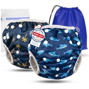 KIDVERSE set da 2 pannolini acquatici baby 0-3 anni - pannolino piscina neonato riutilizzabile e delicato sulla pelle - pannolini da nuoto con borsa e rete per lavaggio