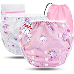 KIDVERSE set da 2 pannolini acquatici baby 0-3 anni - pannolino piscina neonato riutilizzabile e delicato sulla pelle - pannolini da nuoto con borsa e rete per lavaggio
