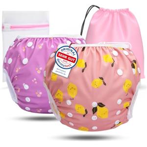 KIDVERSE set da 2 pannolini acquatici baby 0-3 anni - pannolino piscina neonato riutilizzabile e delicato sulla pelle - pannolini da nuoto con borsa e rete per lavaggio