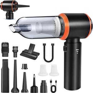 FIVAVA Aspirabriciole Senza Fili, 25000Pa Aspirapolvere Auto Portatile | 4 in 1 Aspirapolvere Auto Potente,3 Velocità Mini Aspirapolvere Motore Brushlessper Auto, Casa, Ufficio, Peli Cane