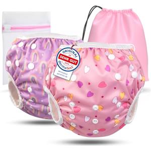 KIDVERSE set da 2 pannolini acquatici baby 0-3 anni - pannolino piscina neonato riutilizzabile e delicato sulla pelle - pannolini da nuoto con borsa e rete per lavaggio