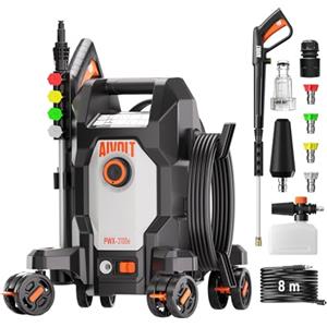AIVOLT Idropulitrice ad Alta Pressione da 1800W, 170 Bar | con 5 Ugelli di Diversa Modalità, Tubo Flessibile da 7,6 Metri, Portata Massima 360 L/H, per Pavimenti, Finestre, Auto, ecc.