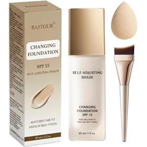 BASTOUR Fondotinta Adattivo Pelli Mature Over 50 (1PC) | Changing Foundation SPF 15 con Spazzola trucco e Spugnette Trucco