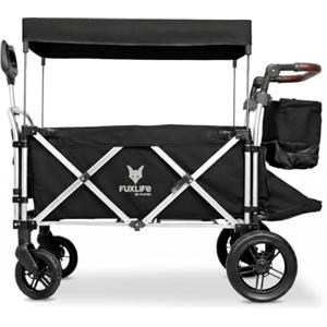 Fuxtec FUXLIFE Carrello Pieghevole Premium FX-CTL950 Nero - Bollerwagen richiudibile con spazio extra per le gambe - Sedili con cinture a 5 punti, tettuccio e ruote ammortizzate - Portata 75 kg